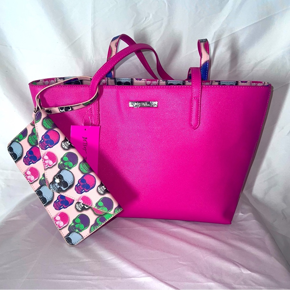 NWT Betsey Johnson Pink XO Tote Skull Purse